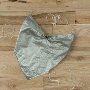 pale blue satin bandana halter top - backless going out top tiny rose detail